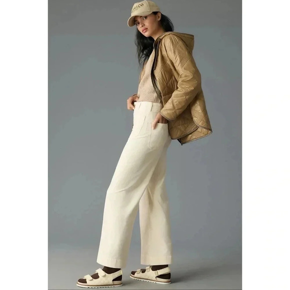 NWT Anthropologie Maeve The Colette Cord Crop Wide Leg Pants Ivory Cream 29 - Picture 5 of 17